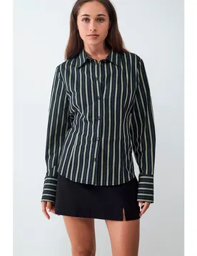 Camicia A Maniche Lunghe Stripes Green / Seafoam Green M