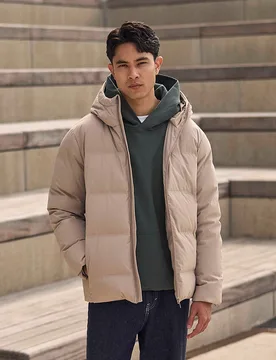 Mens Tech Down Heat Sealed Jacket - Beige - Animal - FashionsVida