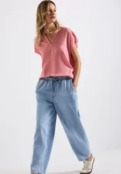Split Neck Bluse in Unifarbe female Rosa