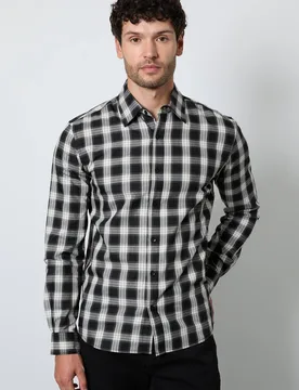 Men's Black Classic Check Long Sleeve Shirt Size: Large - Black - Size: L - Burton - FashionsVida