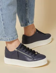 Leather Lace Up Flatform Trainers Navy female