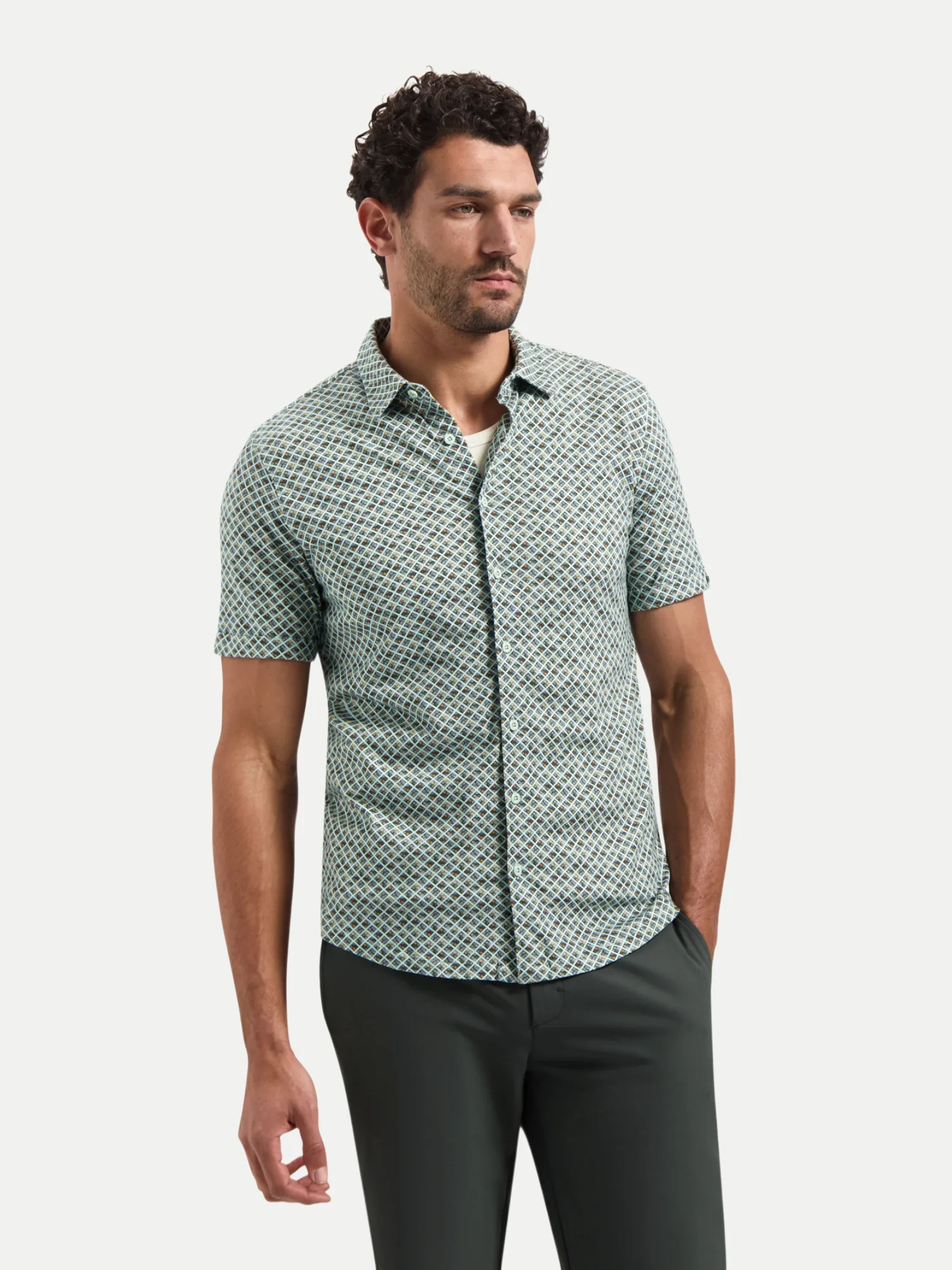Kurzarm-Hemd mit Allover-Print Grün XXL - No Excess - FashionsVida