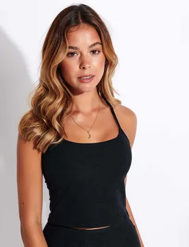 Spacedye Racer Back Crop Top Black female - Beyond Yoga - FashionsVida