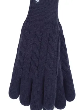 Women's 1 Pair SOCKSHOP Willow Cable Gloves Navy M/L - Blue - Size: Medium - Heat Holders - FashionsVida