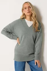 Women's Tall V-Neck Knitted Jumper in Grey Size: 22-24 - Grey - Size: 22-24