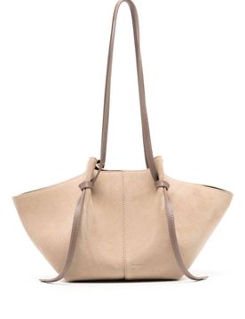 Women's Suede Tote Handbag with Adjustable Knot Strap, Magnetic Closure - 40.5 cm Top Width, 19 cm Height, 19.5 cm Bottom Length, 13 cm Bottom Width