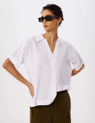 Sasha Collared V-Neck Shirt White female