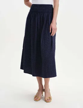 Cotton Blend Gingham Midi A-Line Skirt Navy Mix female - Finery London - FashionsVida