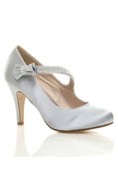 Women's High Heel Diamante Mary Jane Court Shoes in Silver Size: 3 - Silver - Size: 3