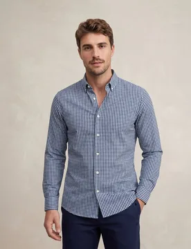 Camisa non iron de hombre corte regular vichy marino - Sepiia - FashionsVida