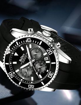 Pieza Reloj de buceo para hombres, cronógrafo, resistente al agua, luz nocturna, correa de silicona, analógico, con fecha, reloj deportivo de moda