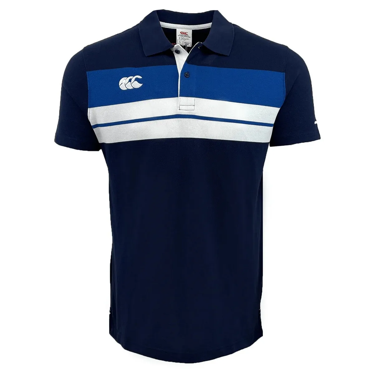 Mens Stripe Polo Shirt (Navy) - Size Small - Canterbury - FashionsVida
