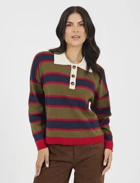 Rubgy Stripe Womens Knitted Jumper - - Size: L - Brave soul - FashionsVida
