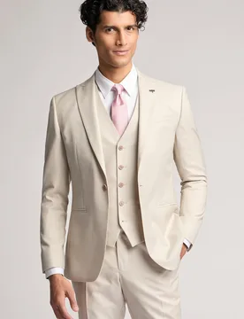 Mens Turner Slim Fit Stone Sharkskin Suit Jacket - Nude Wool - Size 52 (Chest) - Ted baker - FashionsVida