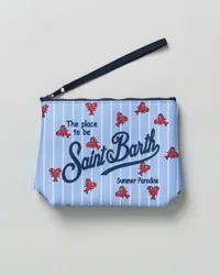 Pochette Aline in neoprene azzurra a righe bianche con fantasia aragoste