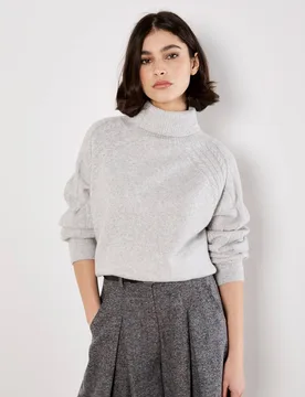 Women's Cable Knit Roll Neck Jumper in Grey Size: 18 - Grey - Size: 18 - Apricot - FashionsVida