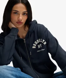 Superdry Damen Athletic Essential Kapuzenjacke mit Reißverschluss in Lockerer Passform Navy - Größe: 42