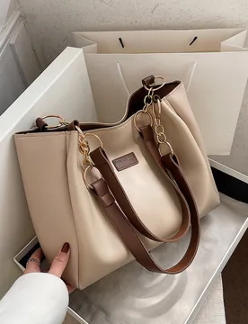 Bolso tote ligero casual de negocios para mujer, bolso de mano, bolso de hombro, bolso tote clásico minimalista de cuero con decoración de patchwork - Shein - FashionsVida