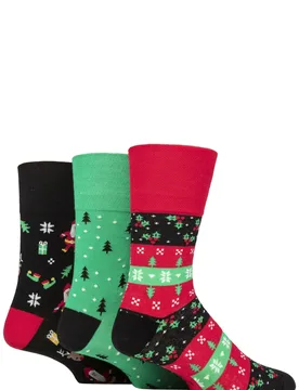 Mens 3 Pair SOCKSHOP Cotton Christmas Socks Ho, Ho, Ho! 6-11 - Multi Coloured - Size: 6-11 Mens - Gentle Grip - FashionsVida