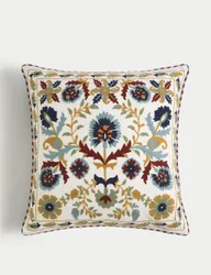 Pure Cotton Floral Embroidered Cushion Ivory Mix