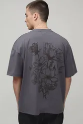 Herren Übergroßes Oberteil Mit Blumenbeflockungs-Muster Charcoal Größe Large