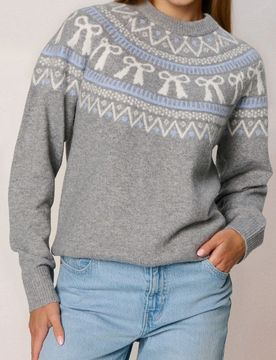 Maglione festivo con fiocchetti in misto lana - grigio scuro