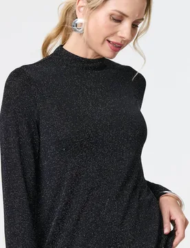 Women's Sparkle Knit Long Sleeve High Neck Top in Black Size: 10 - Black - Size: 10 - Izabel London - FashionsVida