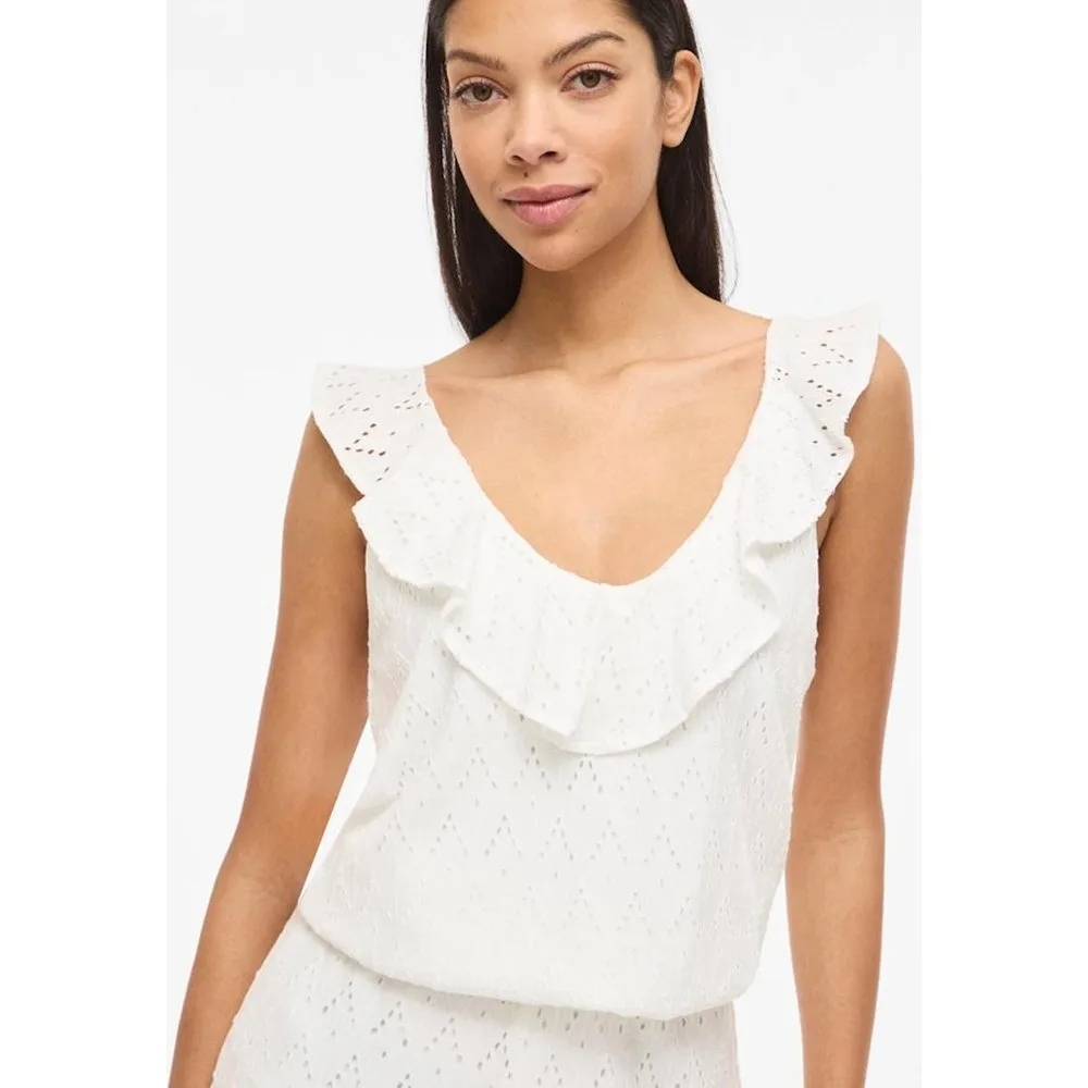 Top de mujer con volantes de algodón - Vila - FashionsVida