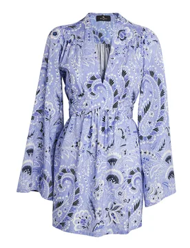 V-Neck Printed Cotton-Blend Minidress - Etro - FashionsVida