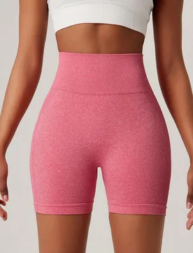 Pieza Pantalones cortos deportivos elásticos sin costuras de color rosa para levantar el trasero de mujer, pantalones cortos deportivos de color melo - Shein - FashionsVida