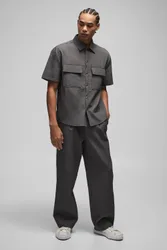 Herren Oversized Technical Plissee Cargo-Taschen Hemd Charcoal Größe Large
