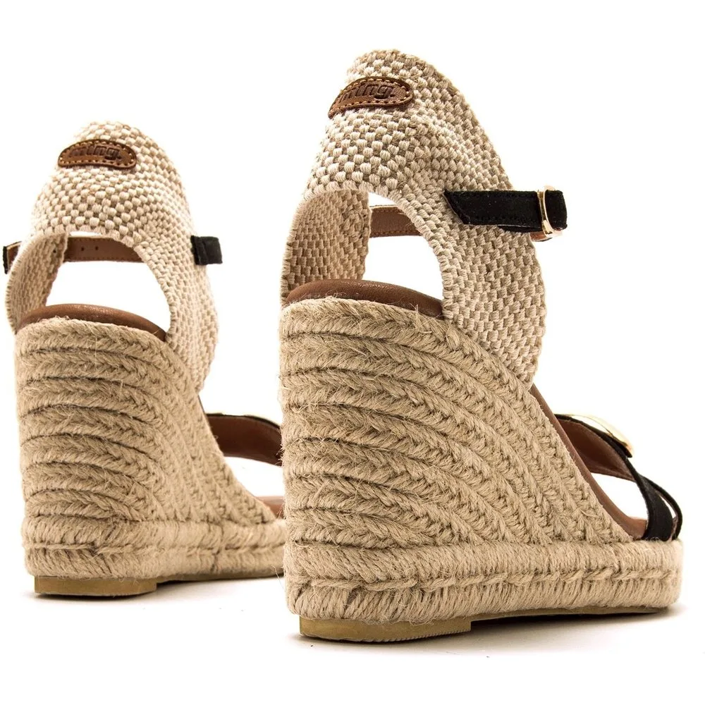 Sandalias de cuña de mujer con detalle dorado - mustang - FashionsVida