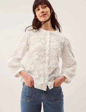 Pure Cotton Embroidered Blouse White female - Monsoon - FashionsVida