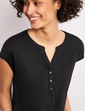Dropped Shoulder Shirt mit Split Neck female Schwarz - Street One - FashionsVida