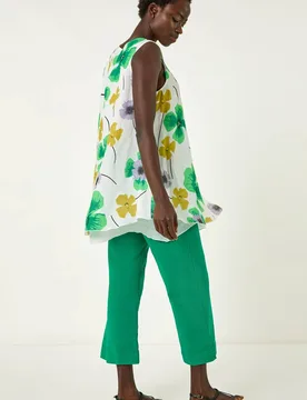 Women's Abstract Print Overlay Top in Green Size: 12 - Green - Size: 12 - Roman - FashionsVida