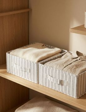 Scatole contenitore pieghevoli a righe 2 pack - grigio chiaro