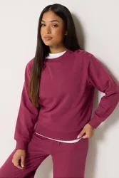 Women's Petite Button Detail Sweatshirt in Dark Red Size: 16 - Dark Red - Size: 16