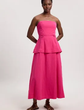 Double Cloth Bandeau Peplum Midi Dress - Pink - Size: 10 - Karen millen - FashionsVida
