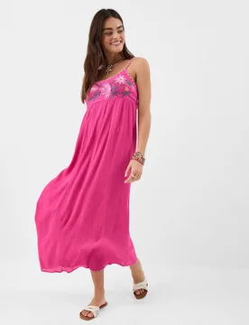 Pure Cotton Cutwork Tie Back Maxi Beach Dress Pink female - Accessorize - FashionsVida