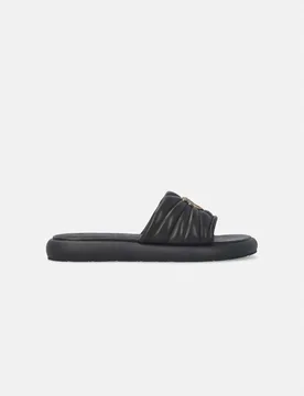 Ciabattine bold Fiona in nappa nera trapuntata e logo Love Birds con bordo dorato - PINKO - FashionsVida