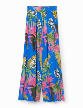 Pantalón largo tropical, Mujer, Viscosa, Azul, XS