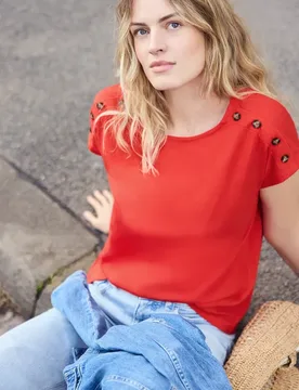 Street One Dropped Shoulder Shirt mit Knopfdetail female Rot - Street One Studio - FashionsVida