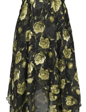 Rockabilly Kleid knielang - Rose Print Midi Asymmetric Dress - S bis XXL - für Damen - Größe M - multicolor - Frauen - female