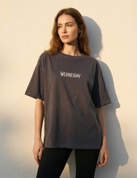 T-shirt in cotone con stampa Wednesday - grigio scuro