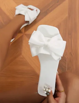 Sandalias blancas de mujer para verano con punta cuadrada, planas, talla grande, sexys y de moda con lazo, para combinar con faldas, elegantes y chic - Shein - FashionsVida