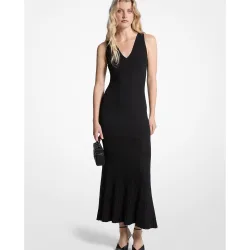 Vestido largo de punto con escote en V