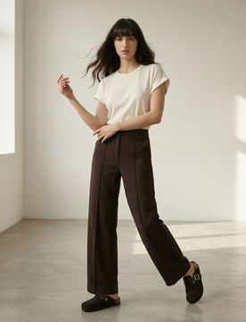 T-shirt in cotone con maniche con risvolto - panna