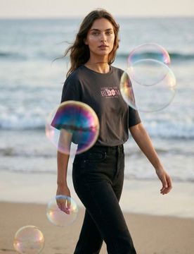 T-shirt in cotone con stampa floreale - grigio scuro