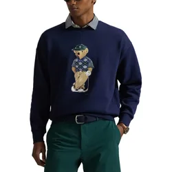 Pullover Knit Fleece Print, navy l