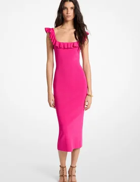 Vestido midi de viscosa elástica con volantes - MICHAEL Michael Kors - FashionsVida